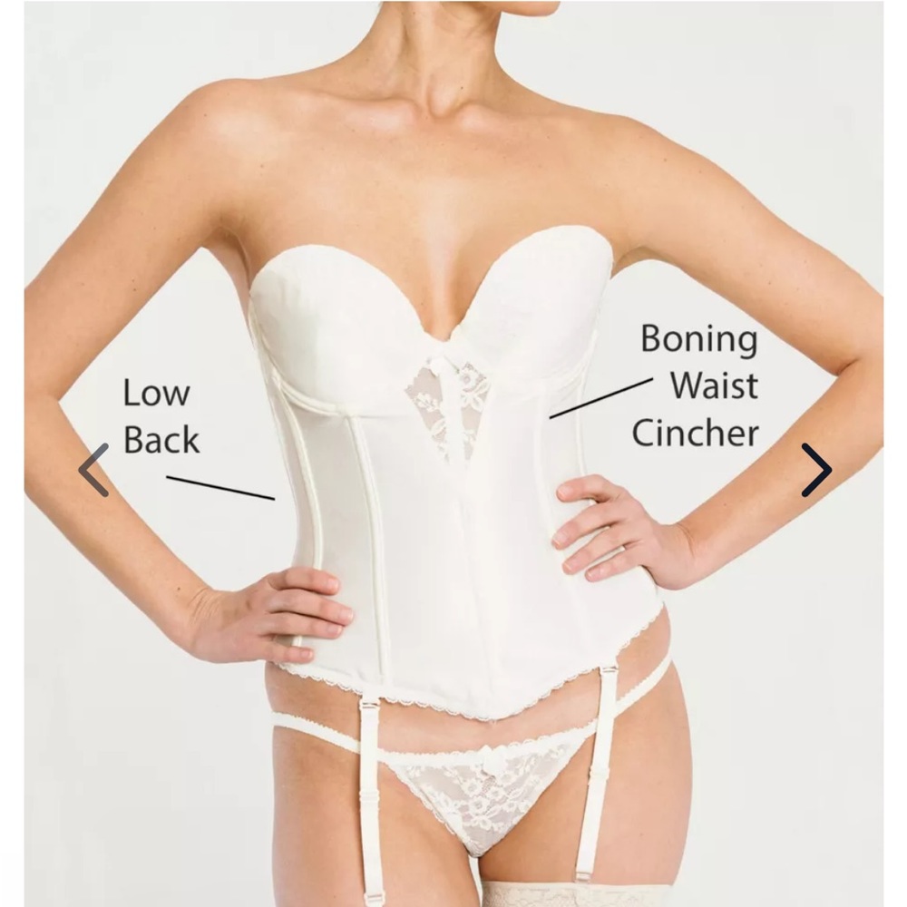 VaBien 6363 Lace Plunge Low Back Bustier with Garters Size 34B